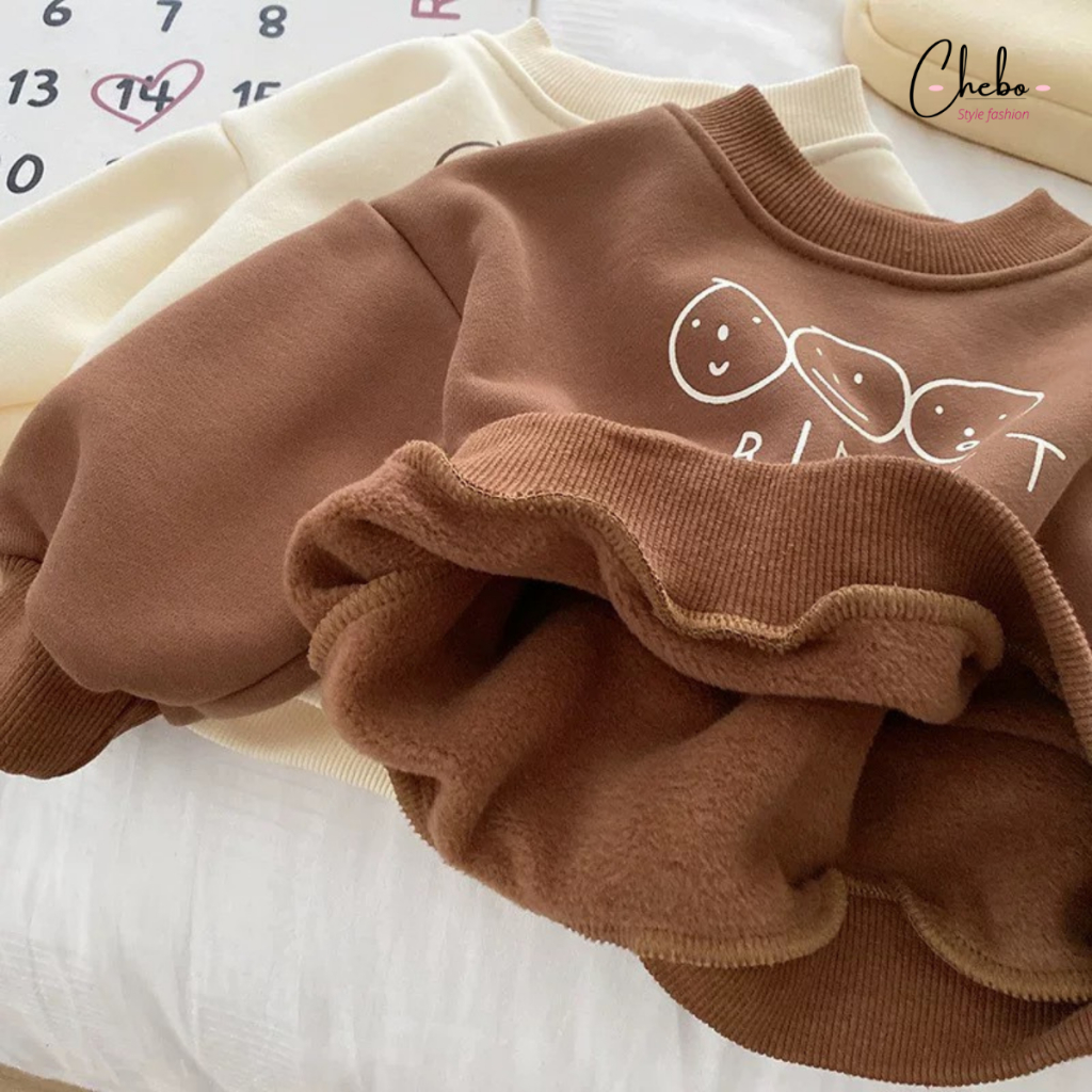 Áo sweater nỉ bông cho bé gái bé trai, áo nỉ bông không xù trẻ em họa tiết mặt cười Hàn Quốc dễ thương Quảng Châu