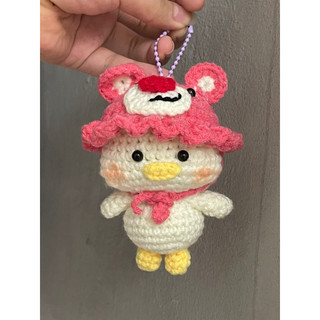  Móc khoá len vịt đội mũ gấu dâu handmade_quà sinh nhật_móc khoá siu cute 