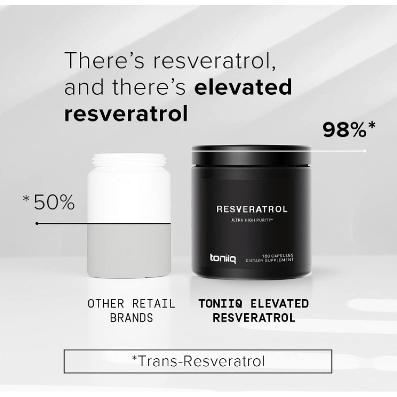 Viên chay tinh khiết Resveratrol Toniiq hỗ trợ tim mạch, chống lão hóa 180v USA