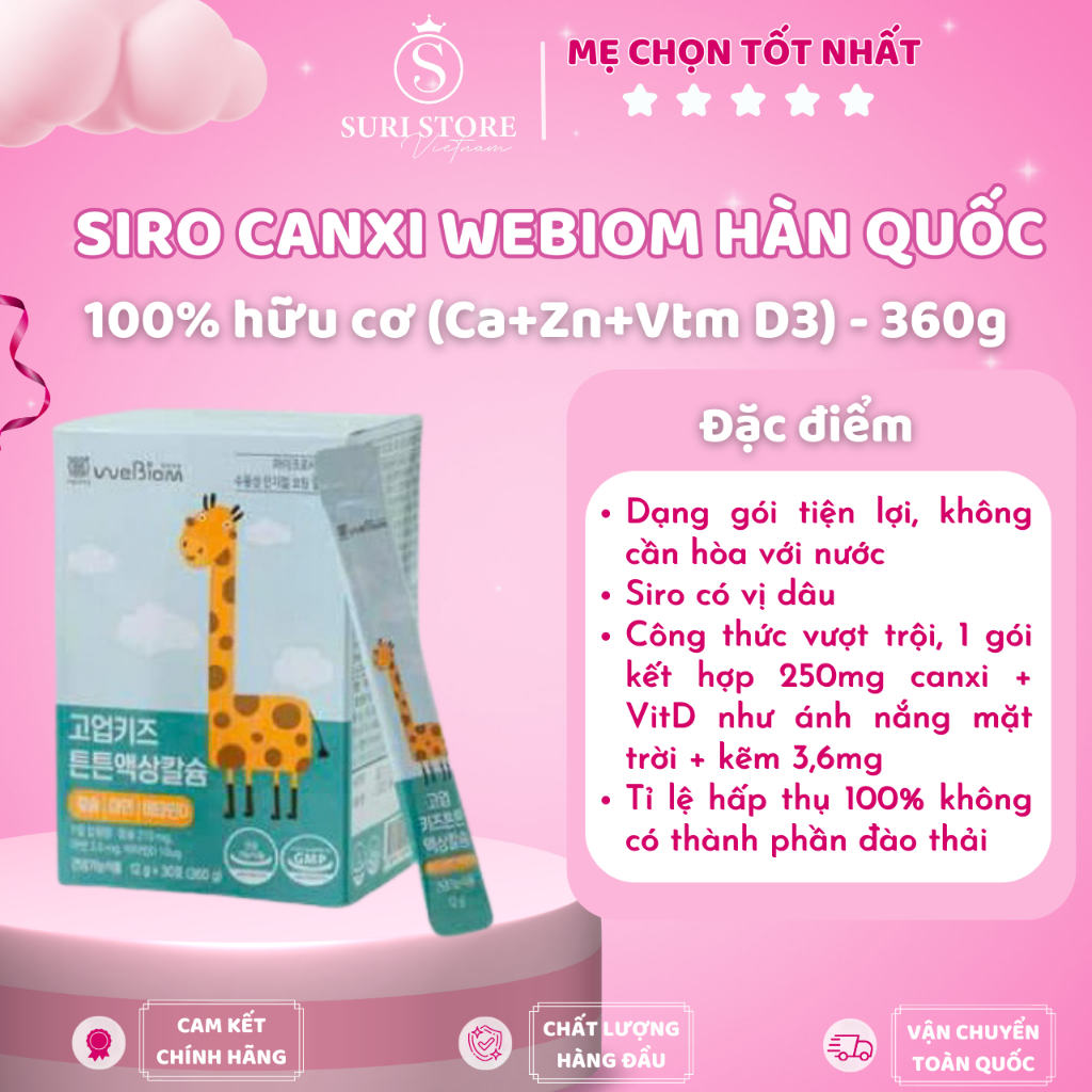 Siro canxi Webiom HQ 100% hữu cơ Ca+Zn+Vtm D3 - 360g