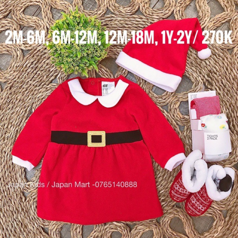 Váy noel HM auth kèm mũ sz 6-12m