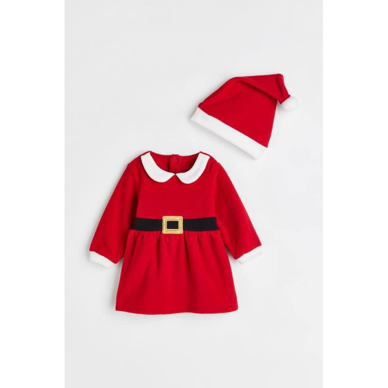 Váy noel HM auth kèm mũ sz 6-12m