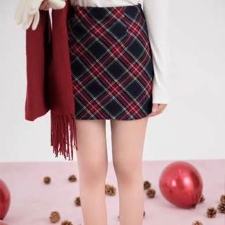  Chân Váy Dạ Ngắn Kẻ Sọc Caro Đen Đỏ Chéo Dáng Ôm Chữ A Tôn Dáng Phong Cách Hàn Quốc Có Quần Trong 