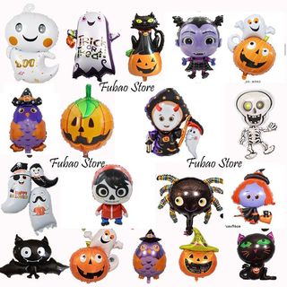 Bong bóng Halloween, trang trí Halloween, bộ xương khổng lồ, bí ngô, con ma, phù thủy, trang trí tiệc Halloween 2023