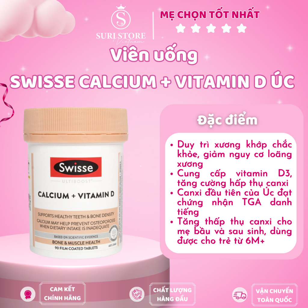 Mã SMKB151 giảm 10% đơn 500.000Đ Viên uống Swisse Calcium + Vitamin D Úc -