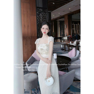 🍀🍀Đầm ren trắng tay con kết bông  🍀🍀
