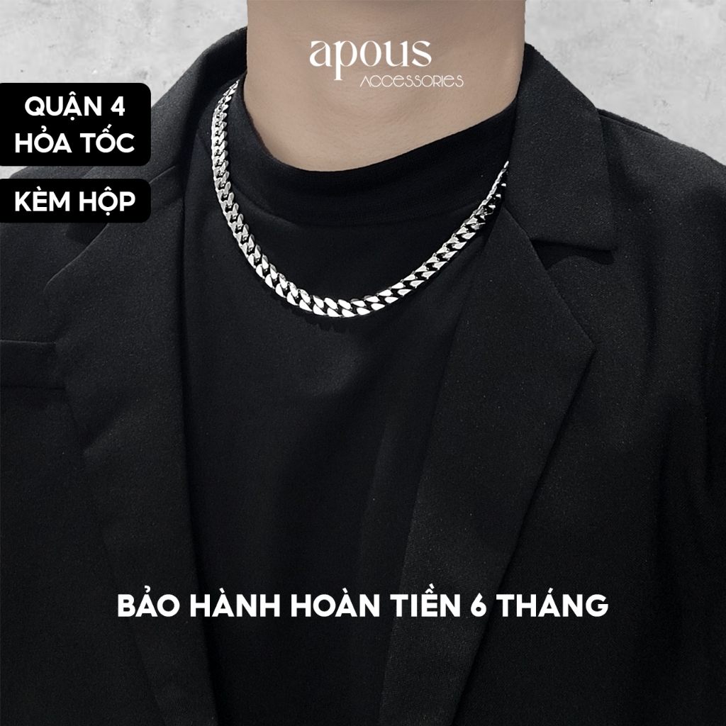 Dây chuyền Choker nam nữ Xích Cuban Vát Cạnh 8mm - Thép Titan - Phụ kiện trang sức Unisex Apous