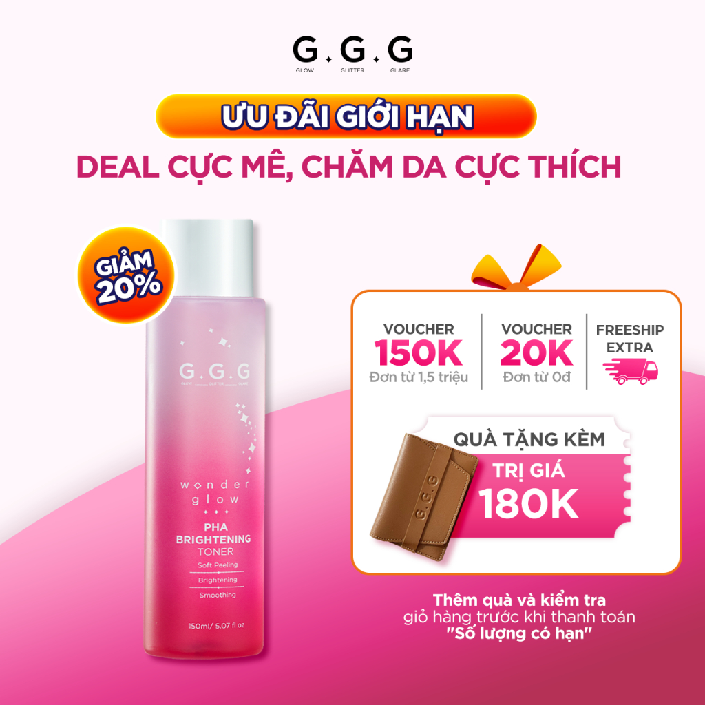 Toner PHA (Nước Cân Bằng) Peel Da Dịu Nhẹ Dưỡng Sáng Da GGG Wonder Glow PHA Brightening 150ml