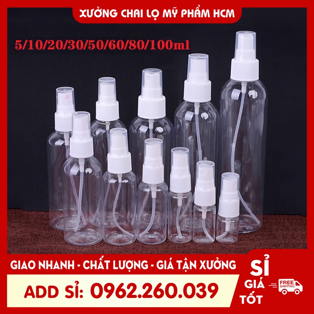 Chai Xịt Phun Sương 20ML/30ML/50ML/100ML/250ML Đựng Nước Rửa Tay - Chai Chiết Mỹ Phẩm - Dụng Cụ Làm Đẹp - Chai Nhựa Có V