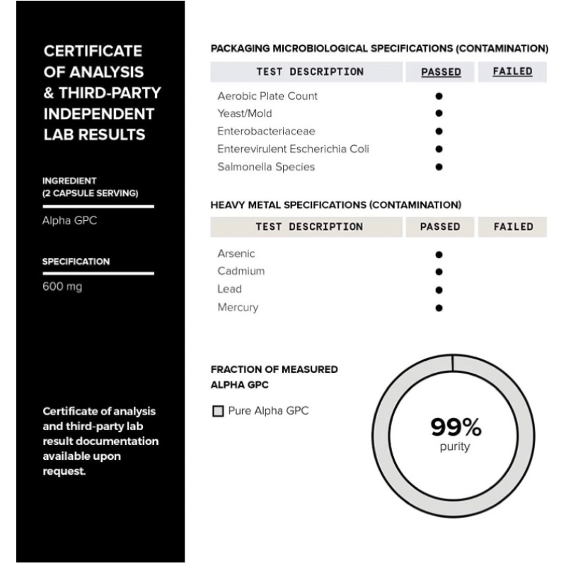 Viên chay thuần khiết bổ sung Choline cho não Alpha GPC Toniiq 120v USA