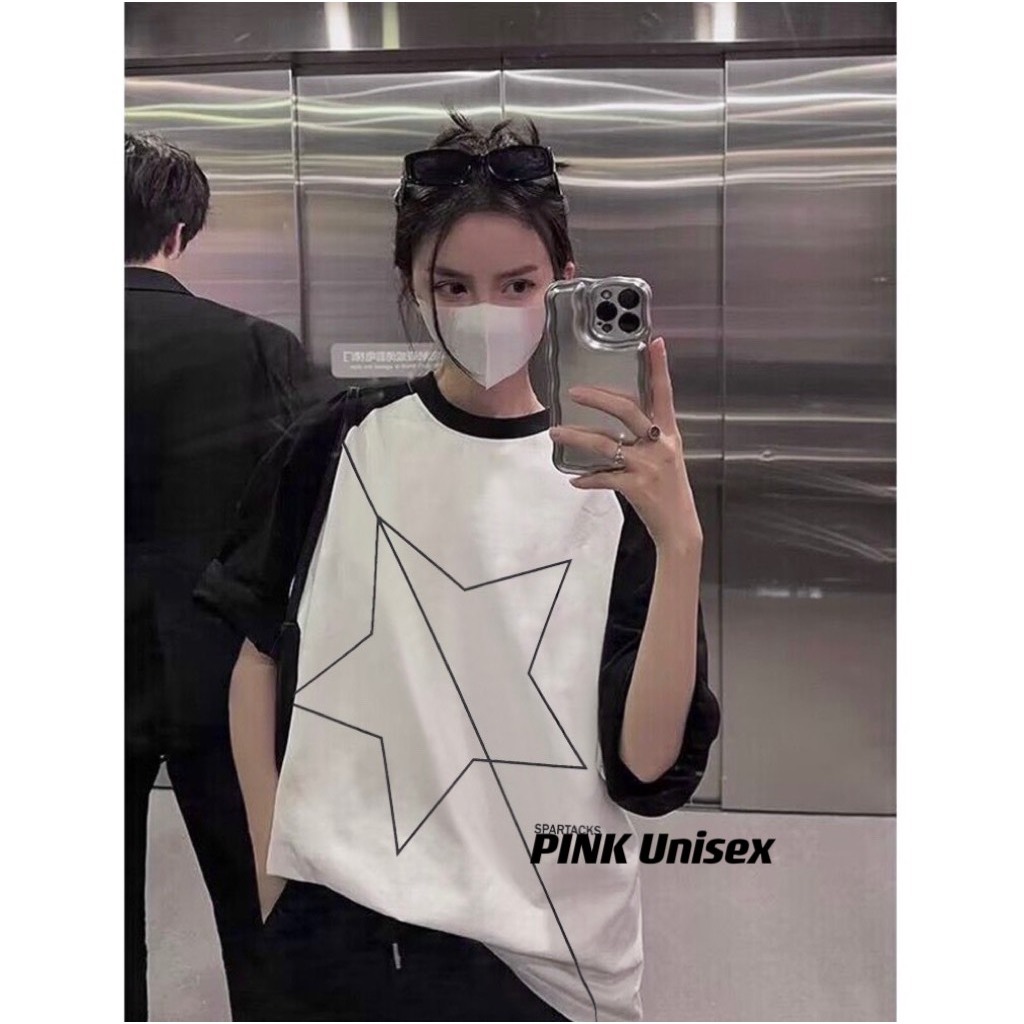 Áo thun phông Raglan logo tay nam nữ PINK tay lỡ form rộng NGÔI SAO Unisex