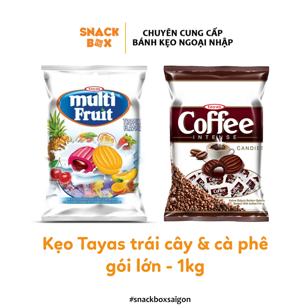 (2 Loại) Kẹo Trái Cây Hỗn Hợp Nhân Siro Tayas Multi Fruit & Coffee Intense 1kg - Thổ Nhĩ Kỳ