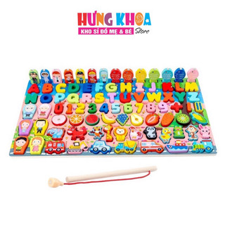  Bảng gỗ câu cá đa năng 7in1 tiếng việt, 7 dòng câu cá học chữ, học số, thế giới xung quanh