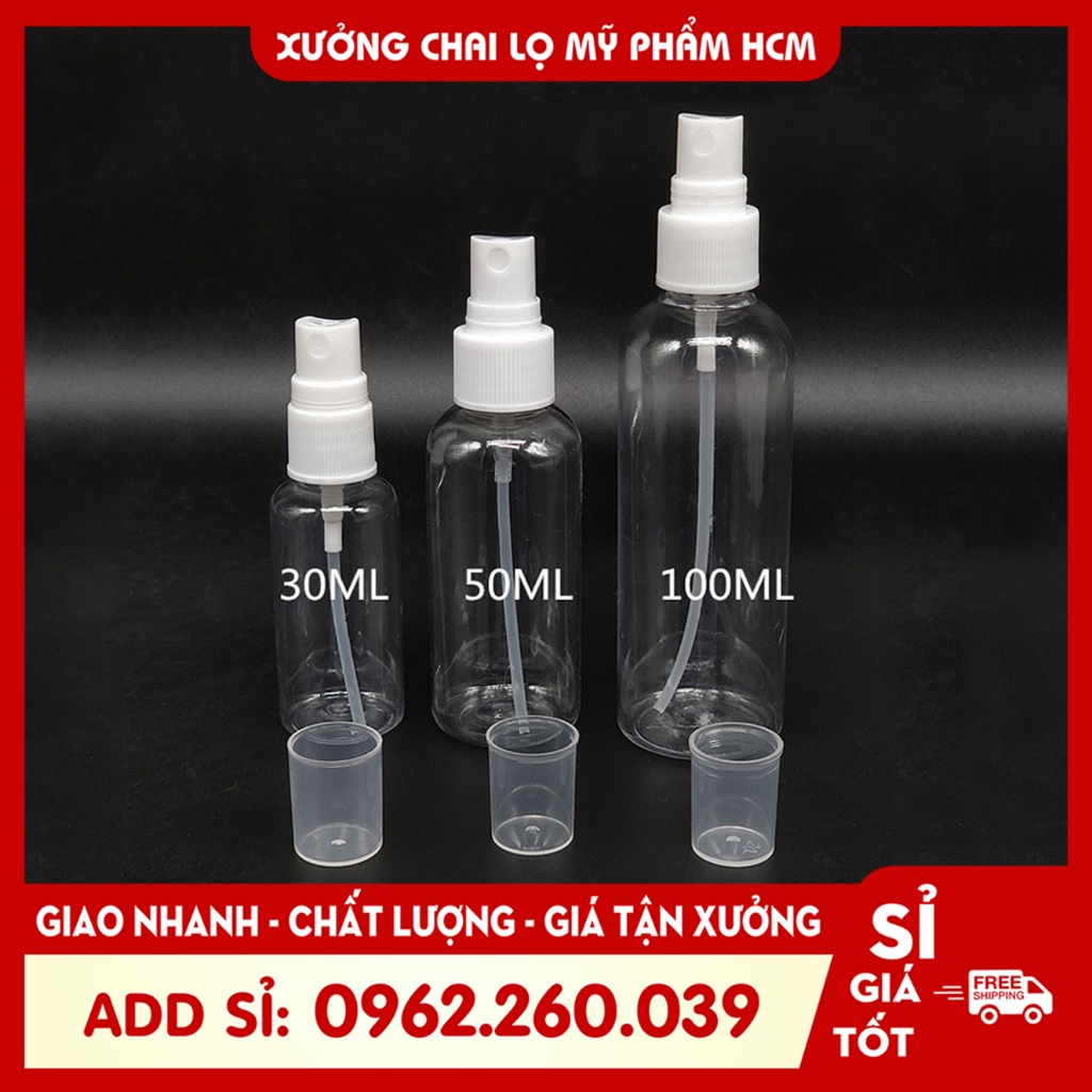 Chai Xịt Phun Sương 20ML/30ML/50ML/100ML/250ML Đựng Nước Rửa Tay - Chai Chiết Mỹ Phẩm - Dụng Cụ Làm Đẹp - Chai Nhựa Có V