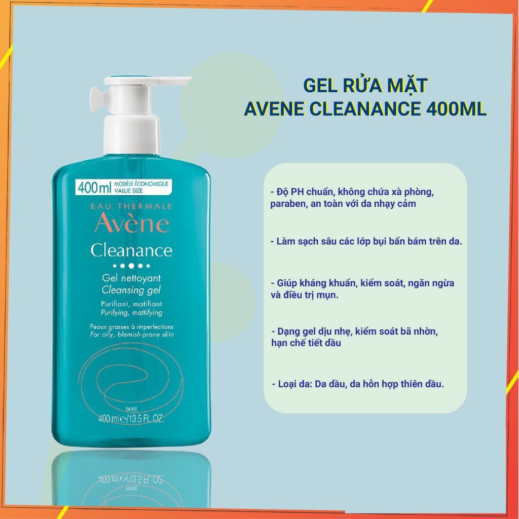 Sữa Rửa Mặt Avene Cleanance Cleansing Gel Cho Da Dầu Mụn 400ML