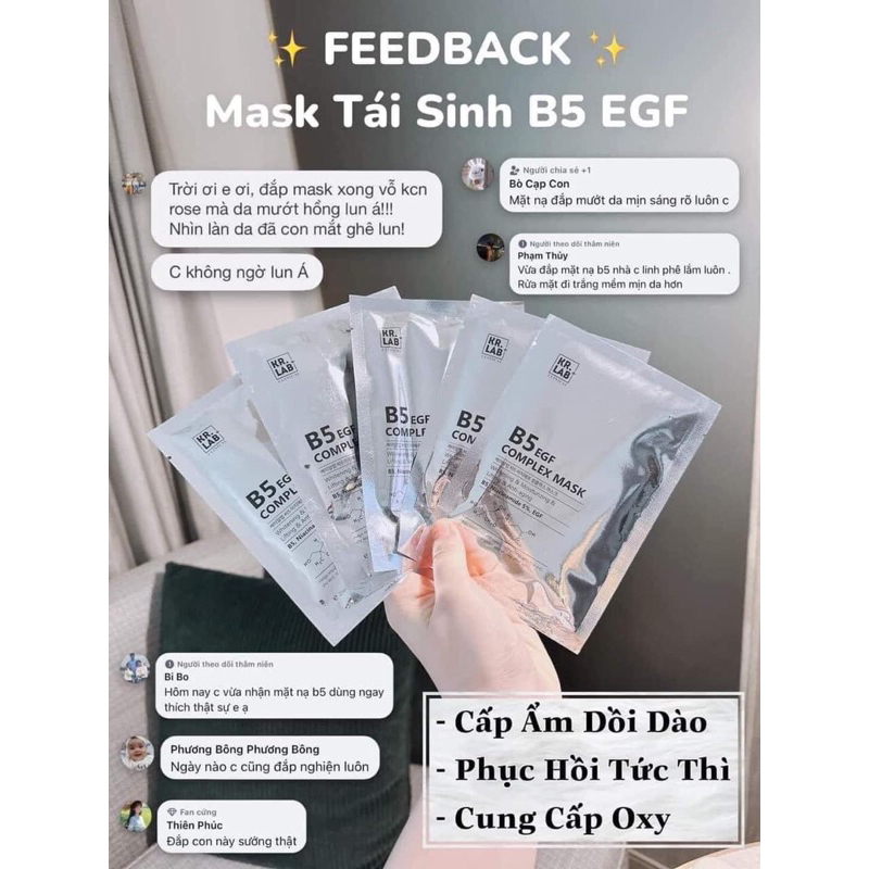 Combo 10 Mặt nạ B5 Kr.Lab cấp ẩm phục hồi dưỡng trắng  EGF complex Mask B5 niacinamide EGF