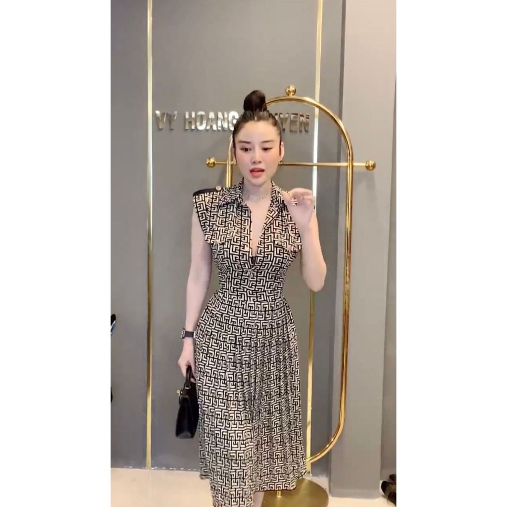 Váy lụa họa tiết dập ly sang trọng V195