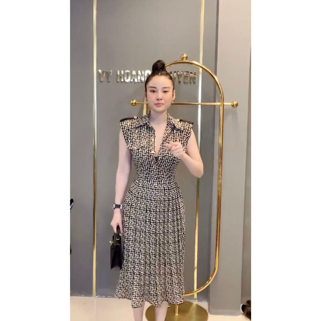 Váy lụa họa tiết dập ly sang trọng V195
