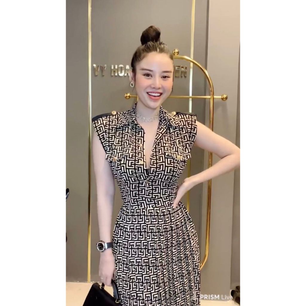 Váy lụa họa tiết dập ly sang trọng V195