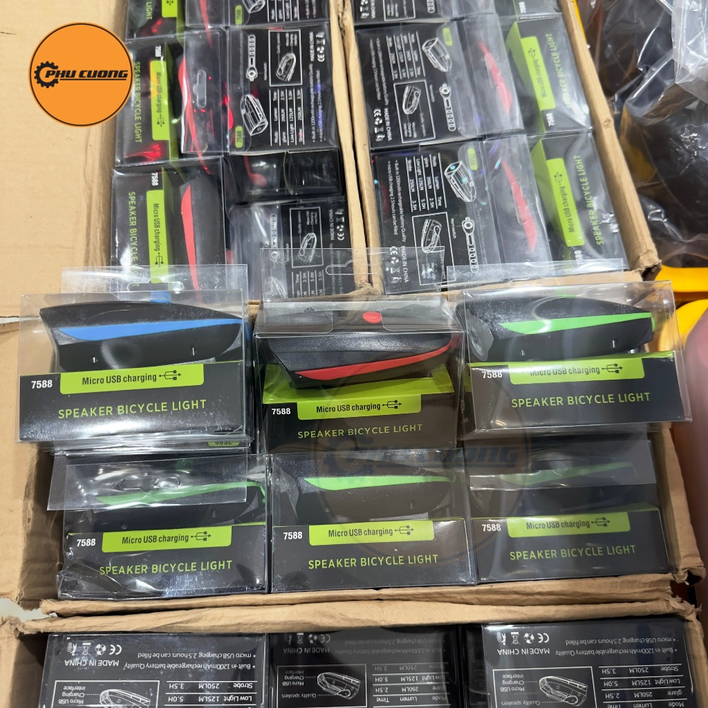 Đèn tích hợp còi 7588 siêu sáng 250Lm - siêu to đủ màu sắc dành cho xe đạp thể thao - Có 3 chế độ chớp sáng & chống nước