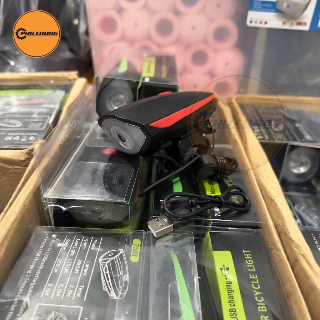 Đèn tích hợp còi 7588 siêu sáng 250Lm - siêu to đủ màu sắc dành cho xe đạp thể thao - Có 3 chế độ chớp sáng & chống nước