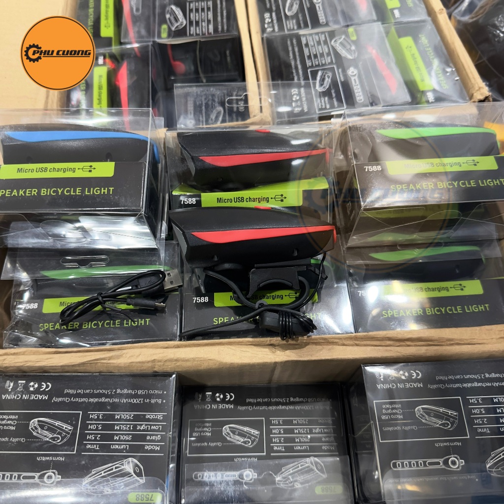 Đèn tích hợp còi 7588 siêu sáng 250Lm - siêu to đủ màu sắc dành cho xe đạp thể thao - Có 3 chế độ chớp sáng & chống nước