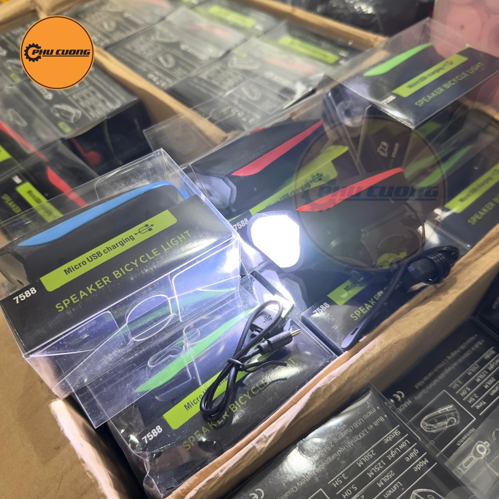 Đèn tích hợp còi 7588 siêu sáng 250Lm - siêu to đủ màu sắc dành cho xe đạp thể thao - Có 3 chế độ chớp sáng & chống nước