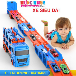 Ô tô đồ chơi xe tải 3 tầng kèm 6 xe đua nhỏ mô hình đường đua xe dài 1.65 gấp gọn cho bé