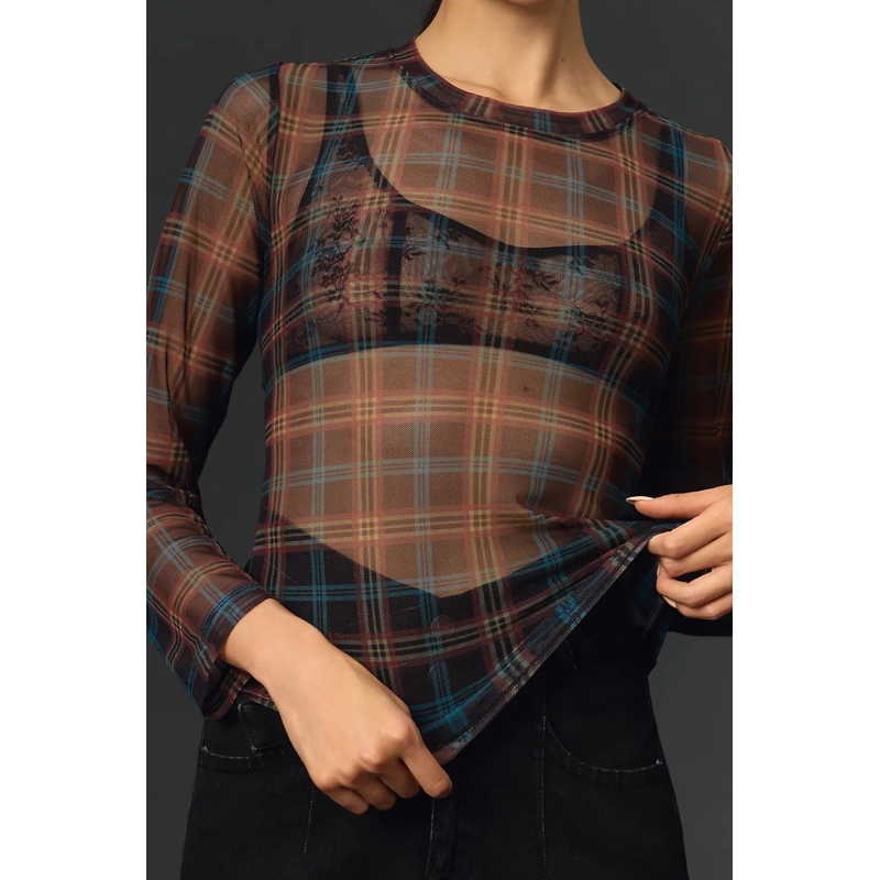 Áo lưới tay dài họa tiết kẻ sọc Porridge dư xịn xuất Âu - Porridge Mesh Layering Top