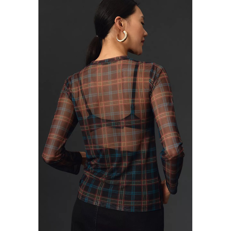 Áo lưới tay dài họa tiết kẻ sọc Porridge dư xịn xuất Âu - Porridge Mesh Layering Top