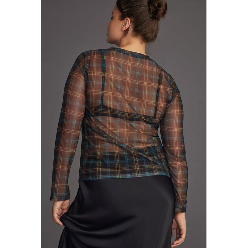 Áo lưới tay dài họa tiết kẻ sọc Porridge dư xịn xuất Âu - Porridge Mesh Layering Top