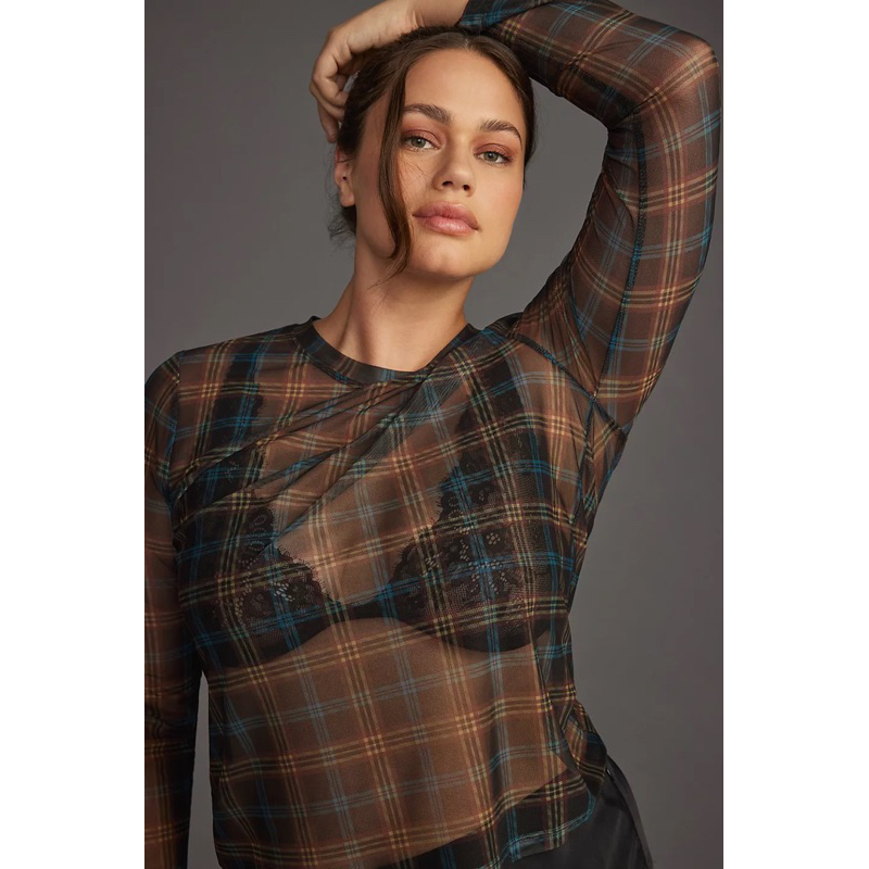 Áo lưới tay dài họa tiết kẻ sọc Porridge dư xịn xuất Âu - Porridge Mesh Layering Top