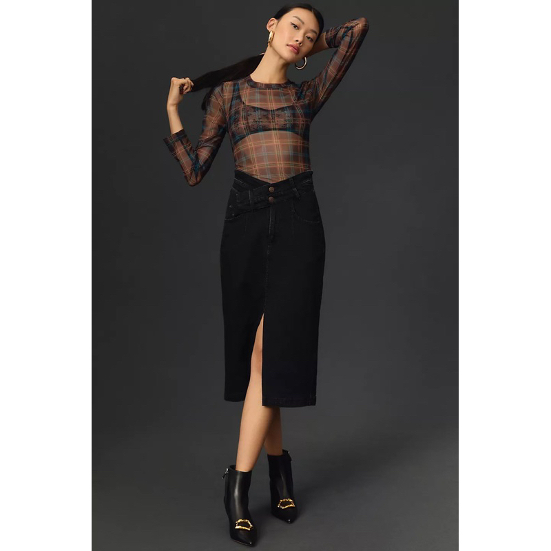 Áo lưới tay dài họa tiết kẻ sọc Porridge dư xịn xuất Âu - Porridge Mesh Layering Top
