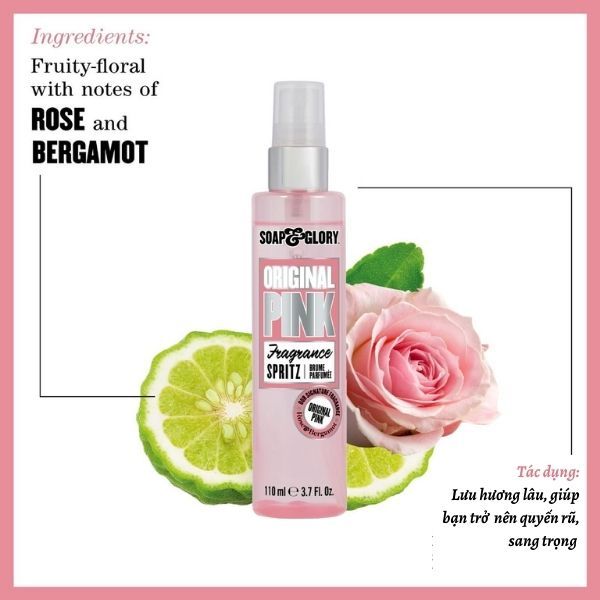 Xịt thơm toàn thân Soap and Glory 110ml ORIGINAL PINK FRAGRANCE SPRITZ hương hoa hông & cam bergamot