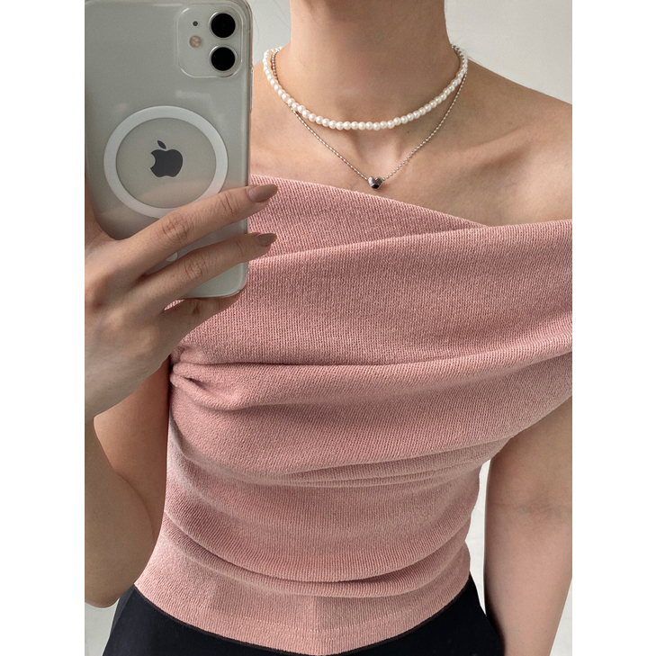 Áo Trễ Vai Len Tay Ngắn Hàn Quốc