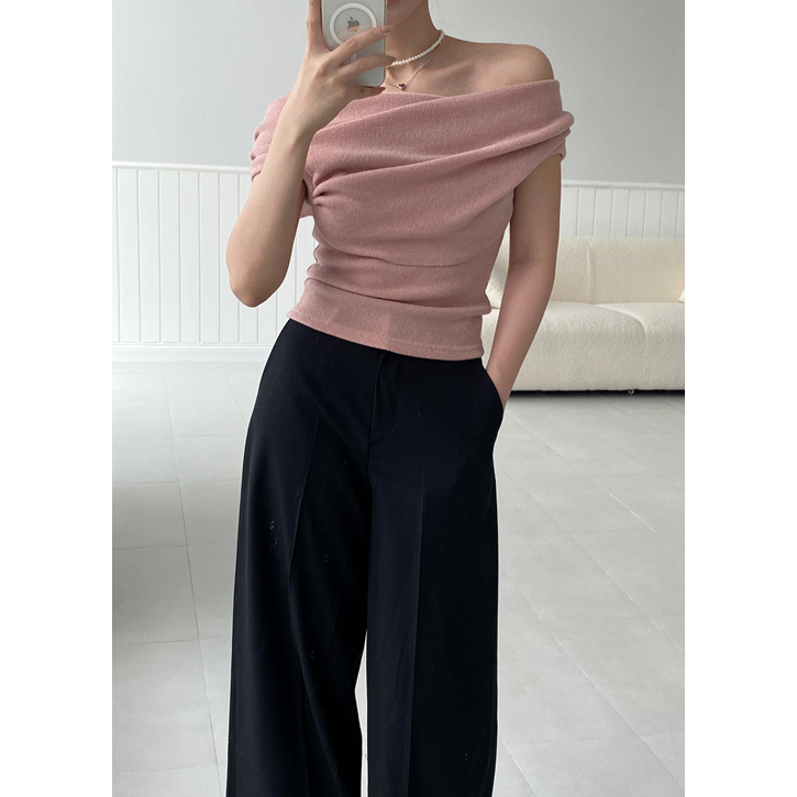 Áo Trễ Vai Len Tay Ngắn Hàn Quốc