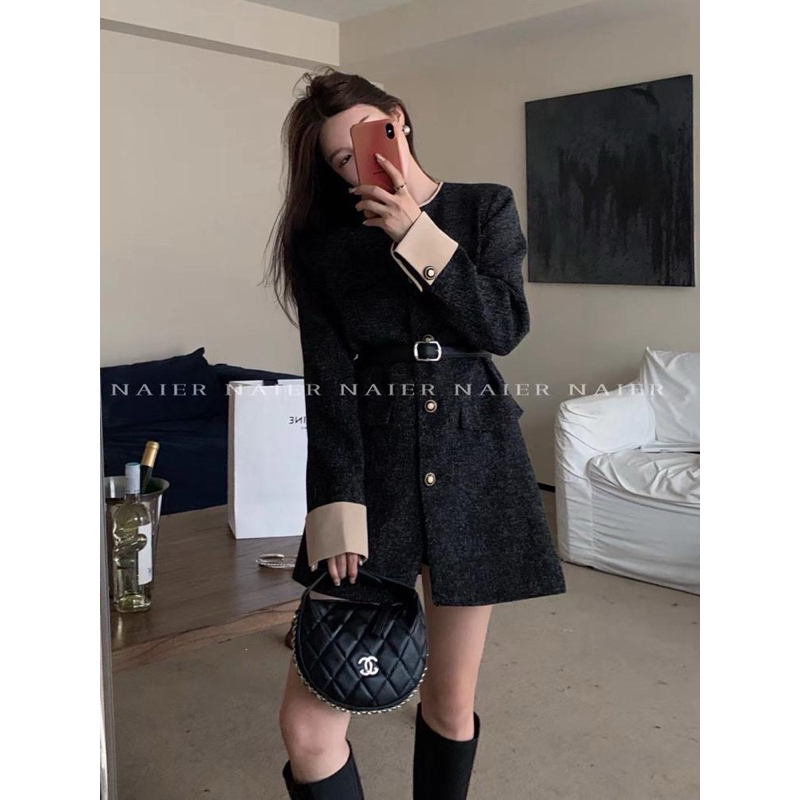 Váy dạ phối tay kèm belt