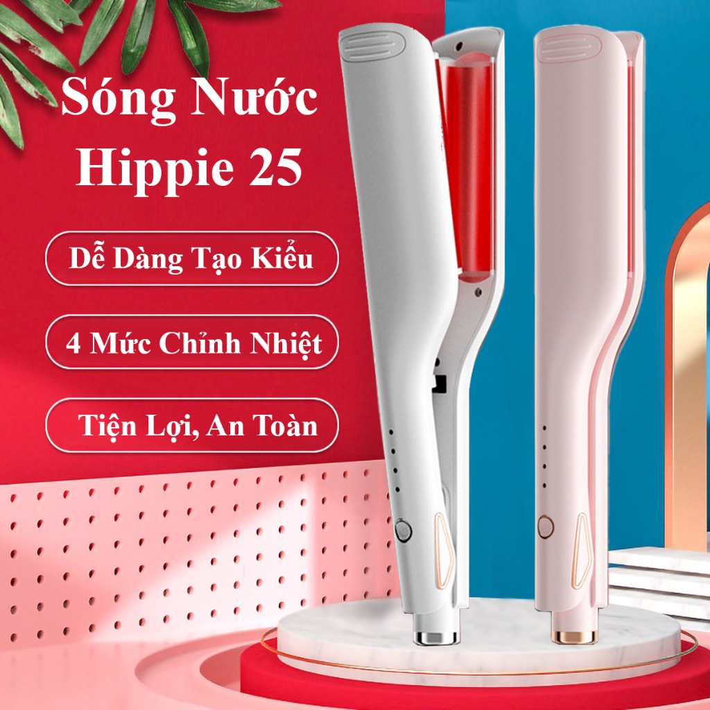 Máy Dập Tóc Xoăn Sóng Nước Hippie 25mm EKo Home Chất Liệu Gốm Sứ Ceramic Cao Cấp, Máy Làm Xoăn Sóng 
