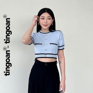 TINGOAN® - Áo len ngắn tay viền đen chống nhăn xanh blue ALISSA TOP BLUE 
