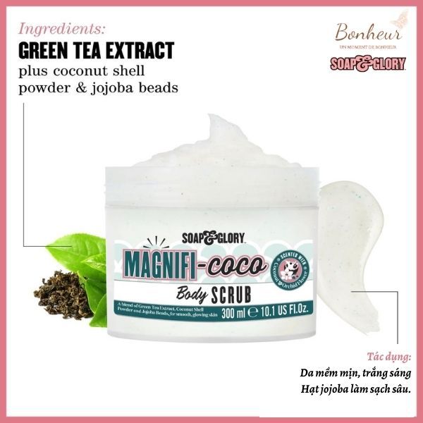 Tẩy da chết body Soap and Glory 300ml MAGNIFICOCO Body Scrub giúp dưỡng trắng da toàn thân, giảm mụn mờ thâm