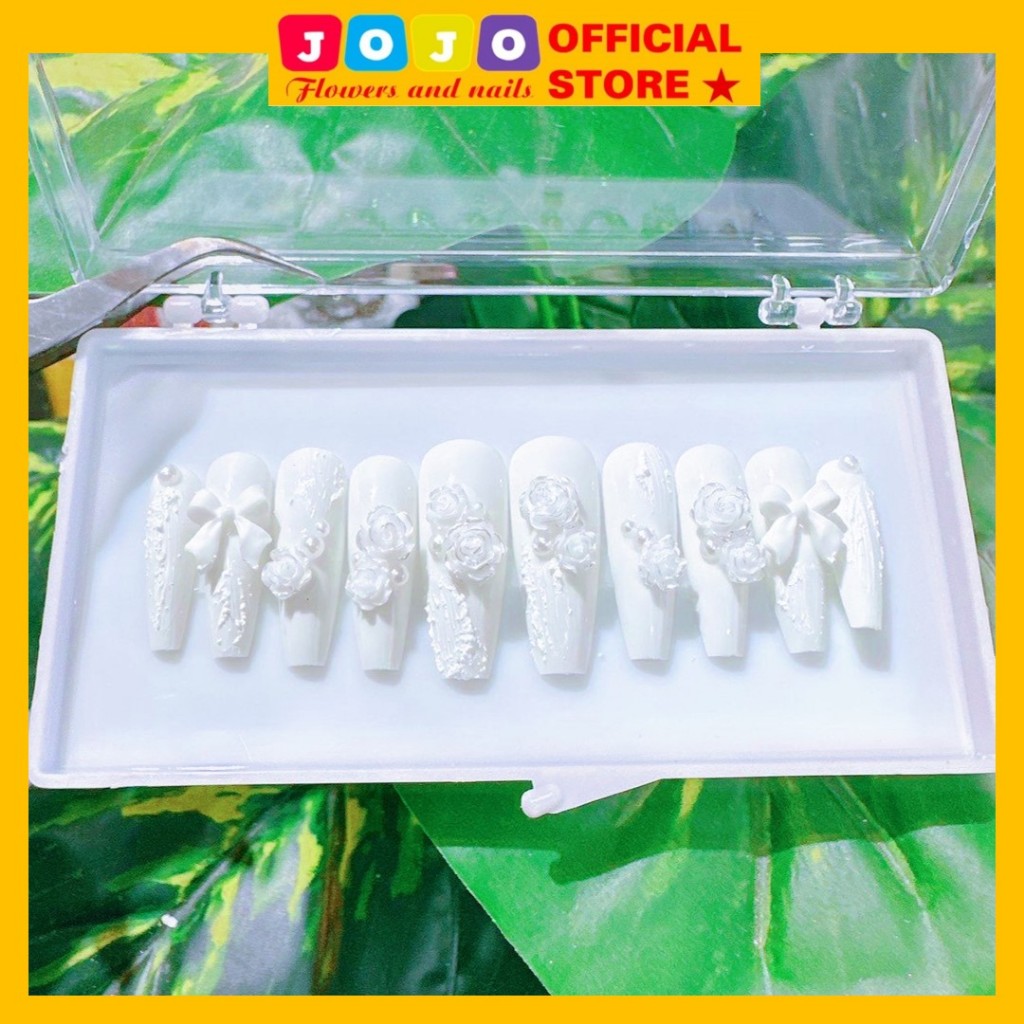 Nail box thiết kế 24 móng màu trắng sang trọng cô dâu chụp ảnh Jojo's mã PP03