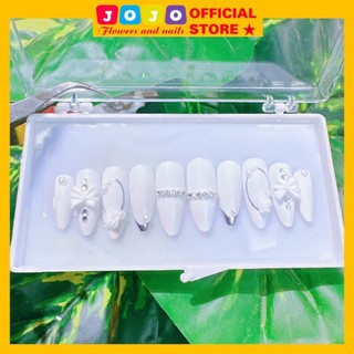 Nail box thiết kế 24 móng màu trắng trắng gương đầu móng sang chảnh cô dâu chụp ảnh Jojo's mã PP08