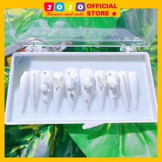 Nail box thiết kế 24 móng màu trắng trắng tiểu thư sang chảnh cô dâu chụp ảnh Jojo's mã PP10