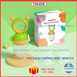 Túi nhai ăn dặm misuta chống hóc cho bé tập ăn hoa quả, núm nhai ăn dặm có núm đẩy tặng 2 size núm-b078
