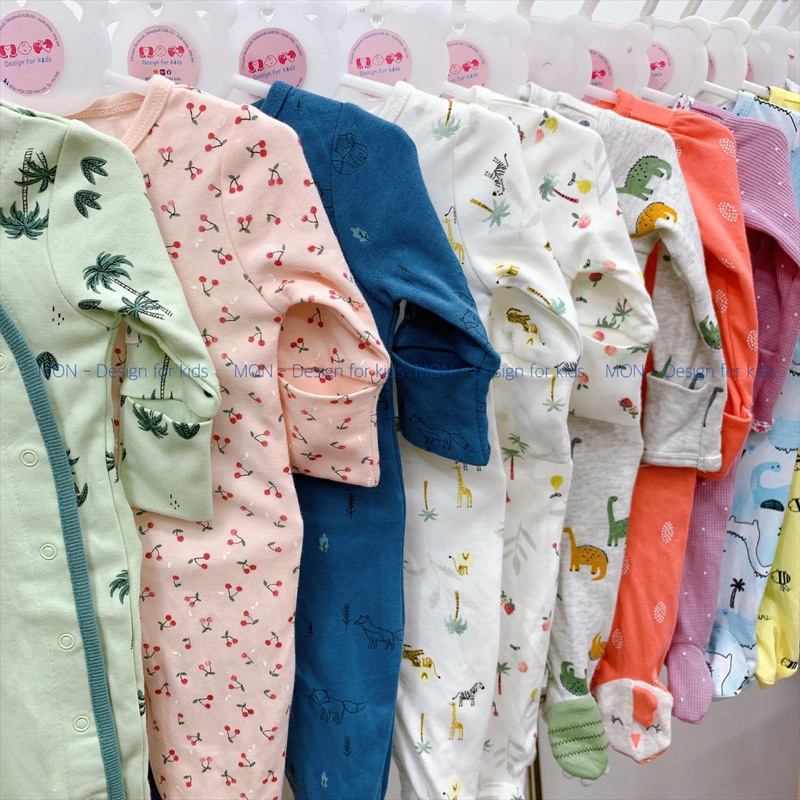 Sleepsuit CÀI CÚC bấm, bộ bodysuit liền tất CÓ BAO TAY LẬT cho bé sơ sinh