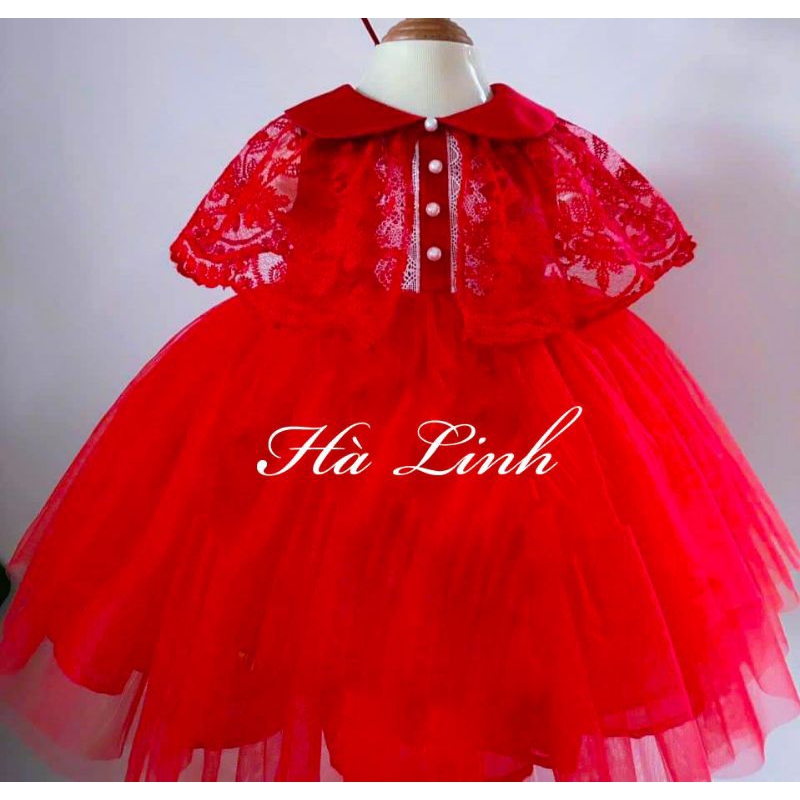 Váy thiết kế công chúa bé gái, đầm ren ngọc kèm áo choàng ren cho bé.