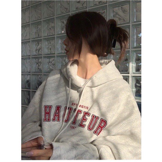 Áo Hoodie Nỉ Bông Mũ Trùm 2 Lớp Form Rộng Unisex In Chữ HAUTEUR Vải Nỉ Trần Bông Nam Nữ