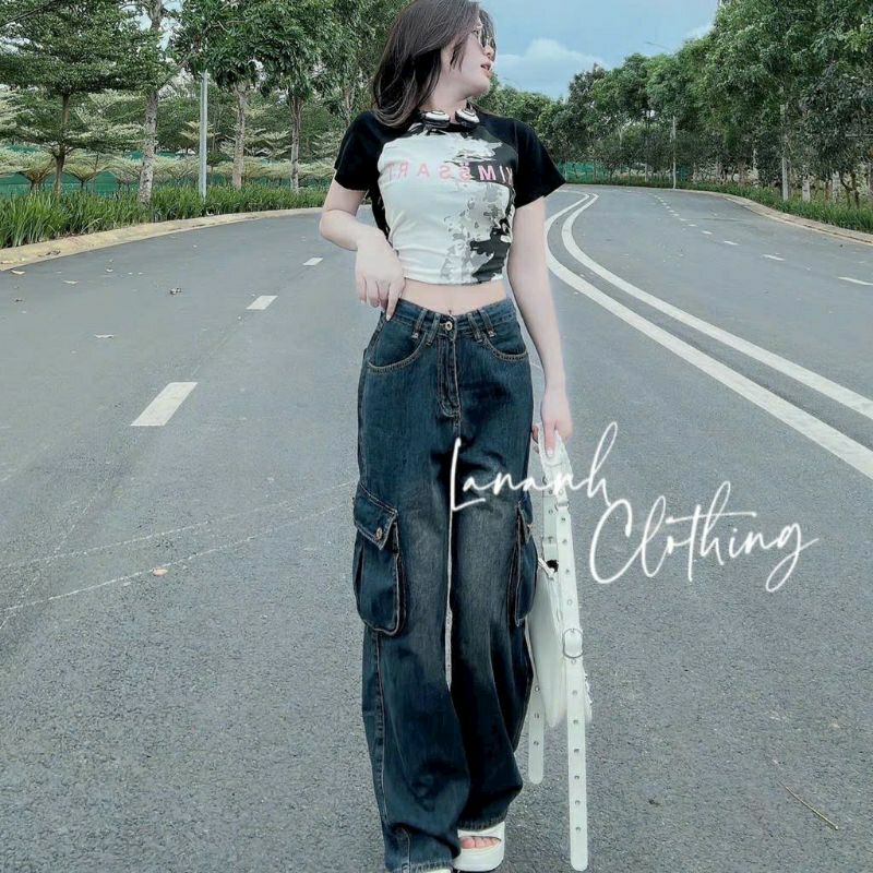 Quần jean , Quần Bò túi hộp Phong Cách Cháy Phố