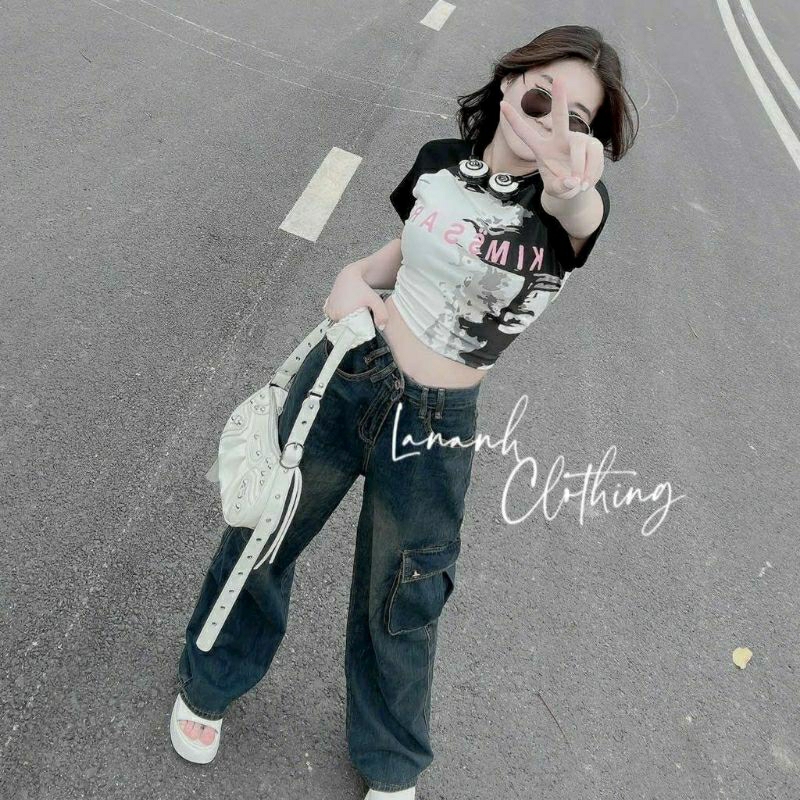 Quần jean , Quần Bò túi hộp Phong Cách Cháy Phố