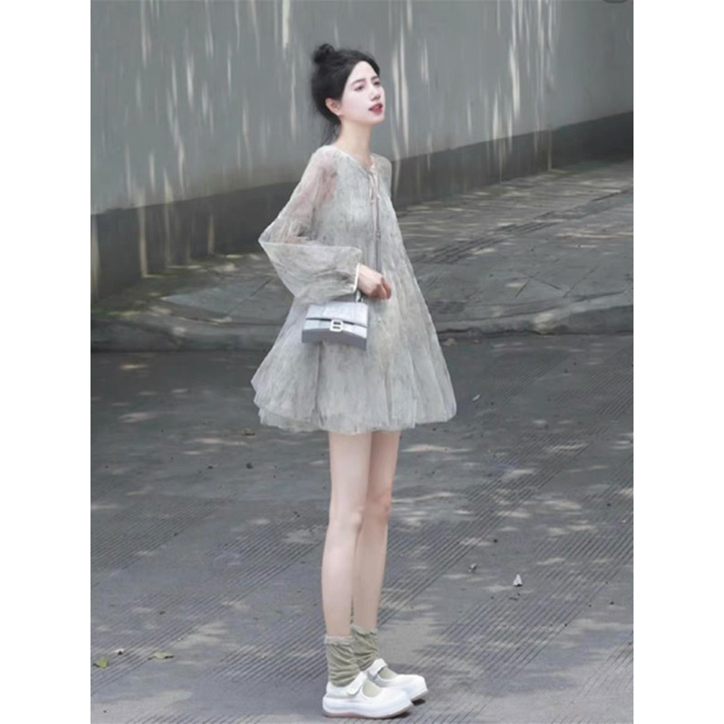 Đầm voal dài tay dáng baby doll